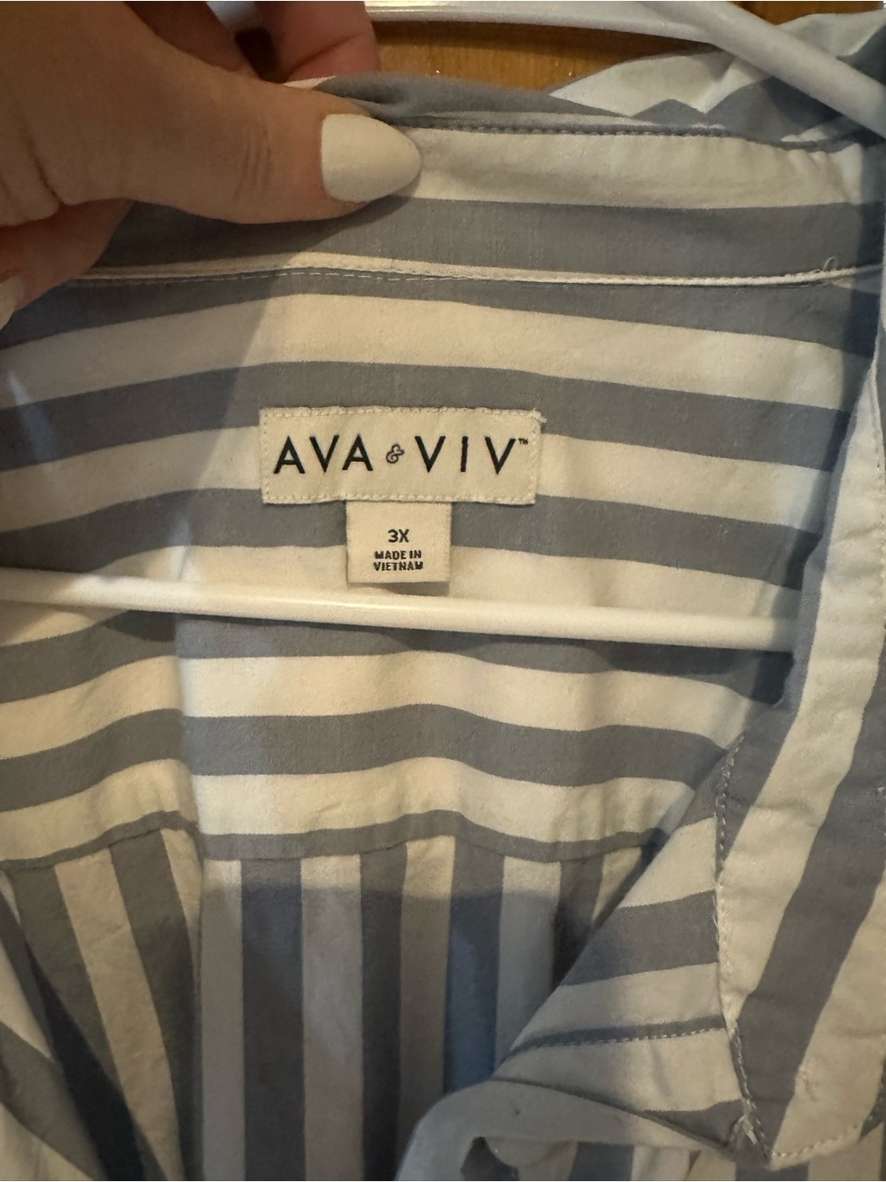 Blue and White Striped Tunic Style Button-Up Shirt - Picture 3 of 3